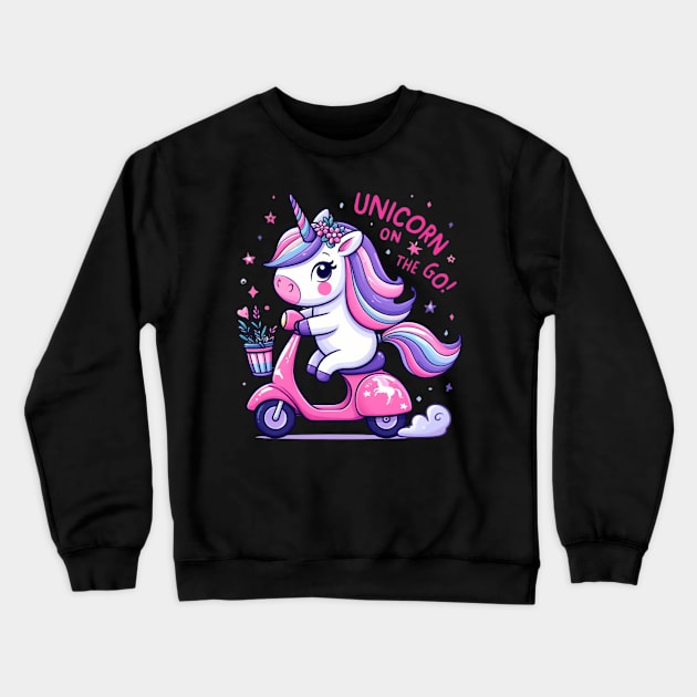 Unicorn on the go Crewneck Sweatshirt by zeevana